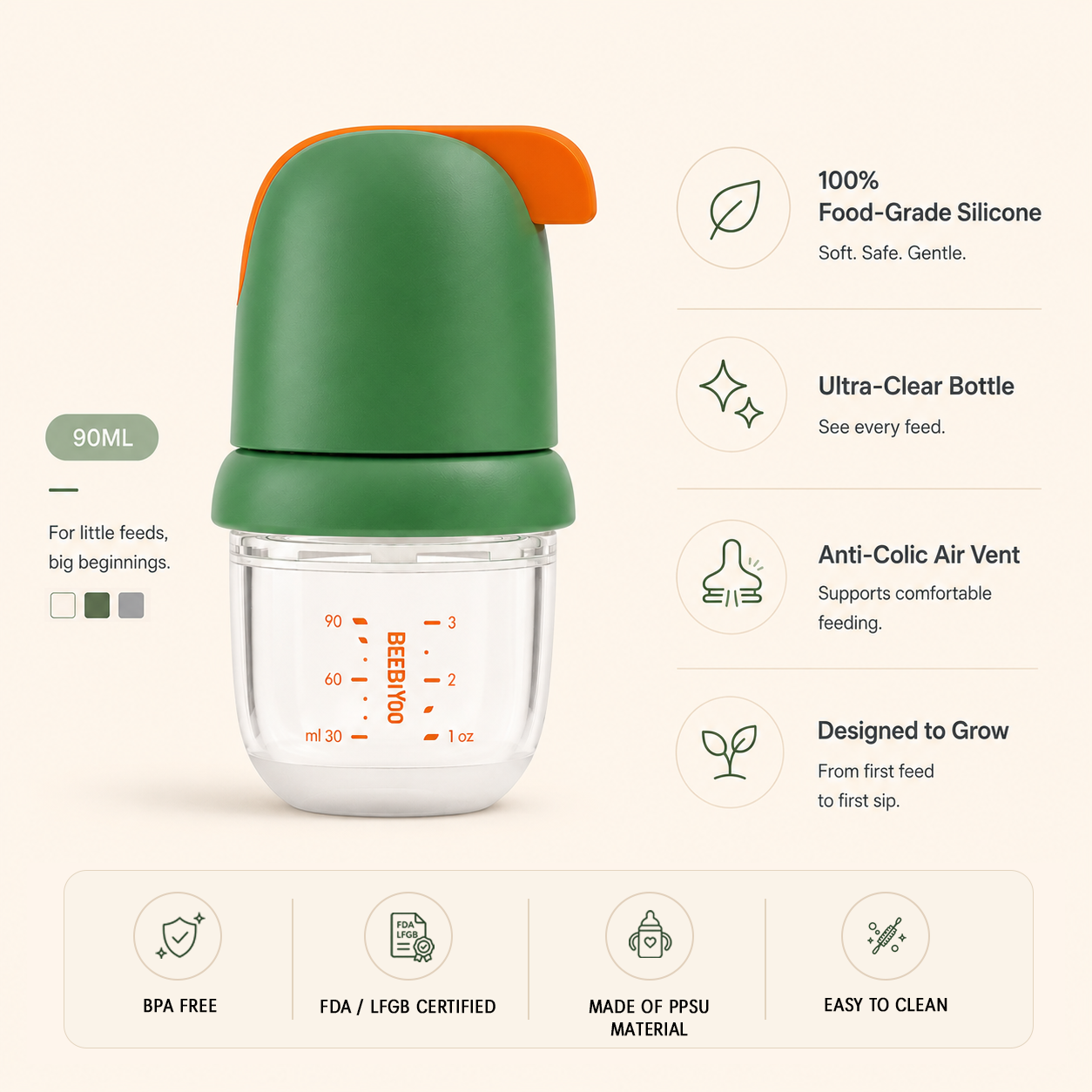 Botol Bayi Silikon Ultra Jernih Dan Lembut BEEBIYOO - 90ml